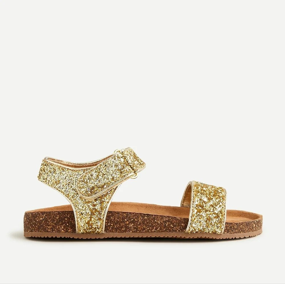 New! J. Crew Sz K3 Girls' Gold Glitter Sandals Slip-on Shoes Crewcuts NWT